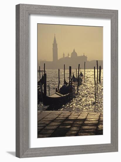 The Molo with Gondolas, View at Dawn Towards San Giorgio Maggiore-null-Framed Giclee Print