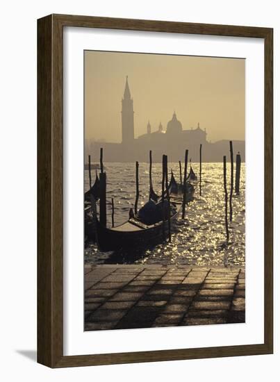 The Molo with Gondolas, View at Dawn Towards San Giorgio Maggiore-null-Framed Giclee Print