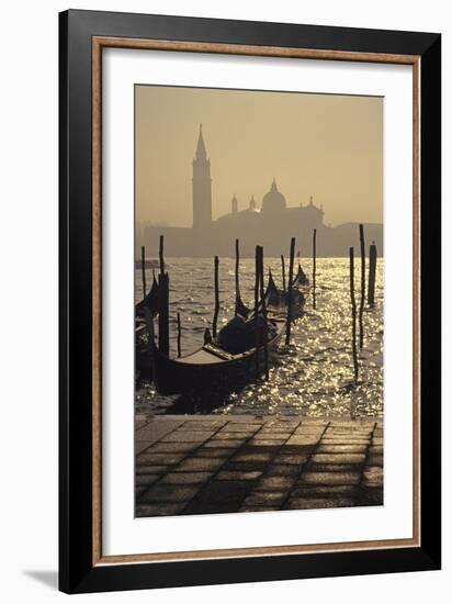 The Molo with Gondolas, View at Dawn Towards San Giorgio Maggiore-null-Framed Giclee Print