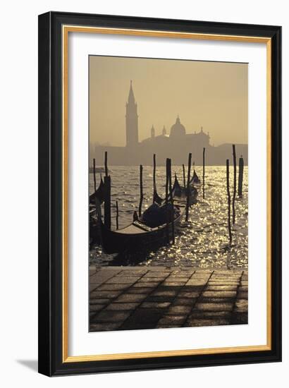 The Molo with Gondolas, View at Dawn Towards San Giorgio Maggiore-null-Framed Giclee Print