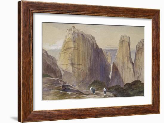 The Monastery of Meteora (Watercolour and Bodycolour on Grey-Blue Laid Paper)-Edward Lear-Framed Giclee Print