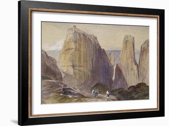 The Monastery of Meteora (Watercolour and Bodycolour on Grey-Blue Laid Paper)-Edward Lear-Framed Giclee Print