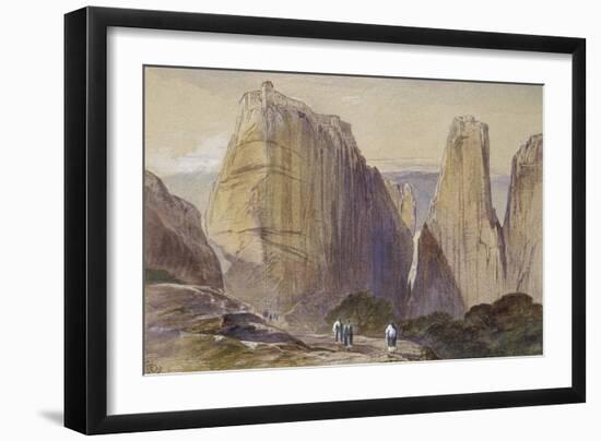 The Monastery of Meteora (Watercolour and Bodycolour on Grey-Blue Laid Paper)-Edward Lear-Framed Giclee Print