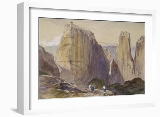 The Monastery of Meteora (Watercolour and Bodycolour on Grey-Blue Laid Paper)-Edward Lear-Framed Giclee Print