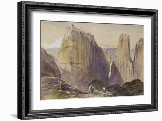 The Monastery of Meteora (Watercolour and Bodycolour on Grey-Blue Laid Paper)-Edward Lear-Framed Giclee Print