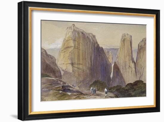 The Monastery of Meteora (Watercolour and Bodycolour on Grey-Blue Laid Paper)-Edward Lear-Framed Giclee Print