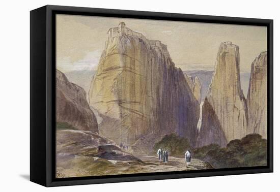 The Monastery of Meteora (Watercolour and Bodycolour on Grey-Blue Laid Paper)-Edward Lear-Framed Premier Image Canvas