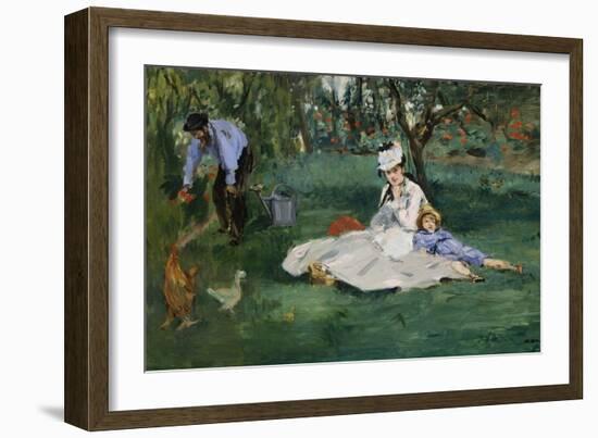 The Monet Family in Their Garden at Argenteuil, 1874-Edouard Manet-Framed Giclee Print