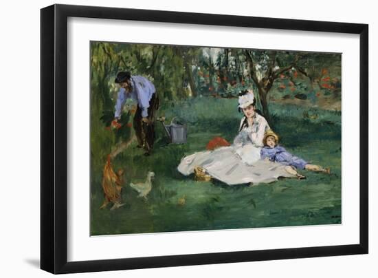 The Monet Family in Their Garden at Argenteuil, 1874-Edouard Manet-Framed Giclee Print