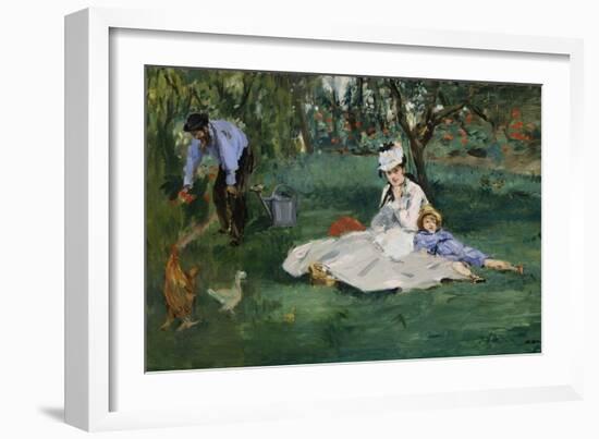 The Monet Family in Their Garden at Argenteuil, 1874-Edouard Manet-Framed Giclee Print