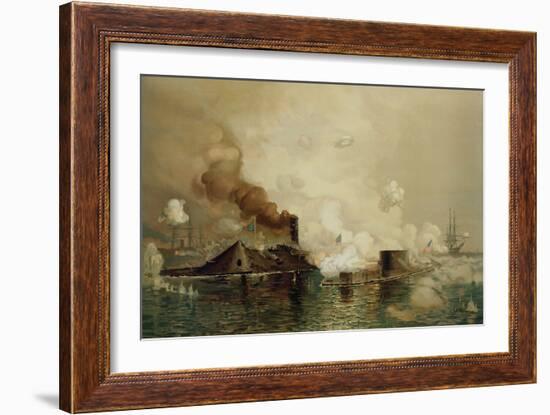 The 'Monitor' and the 'Merrimac', the First Fight Between Ironclads in 1862, Pub. by Louis Prang…-Julian Oliver Davidson-Framed Giclee Print