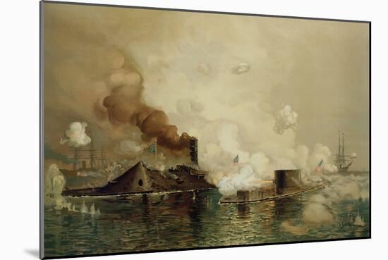 The 'Monitor' and the 'Merrimac', the First Fight Between Ironclads in 1862, Pub. by Louis Prang…-Julian Oliver Davidson-Mounted Giclee Print