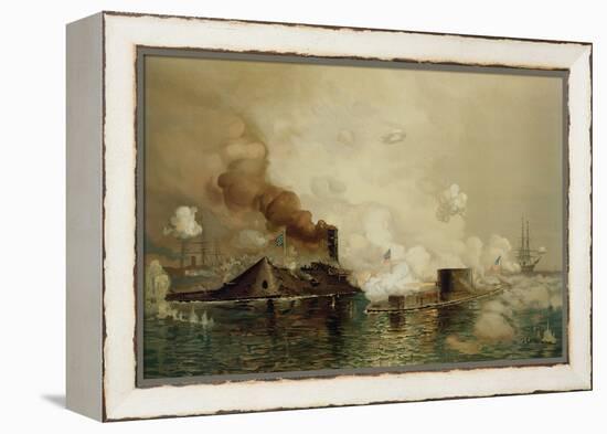 The 'Monitor' and the 'Merrimac', the First Fight Between Ironclads in 1862, Pub. by Louis Prang…-Julian Oliver Davidson-Framed Premier Image Canvas