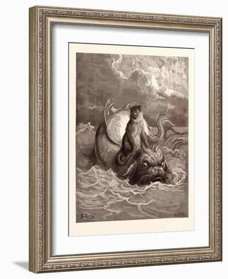 The Monkey and the Dolphin-Gustave Dore-Framed Giclee Print