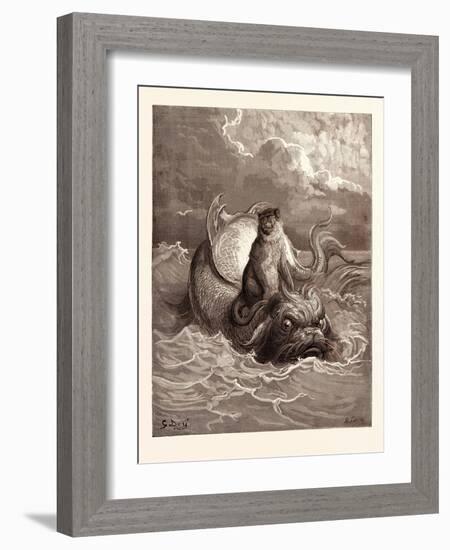 The Monkey and the Dolphin-Gustave Dore-Framed Giclee Print