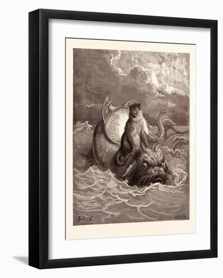 The Monkey and the Dolphin-Gustave Dore-Framed Giclee Print