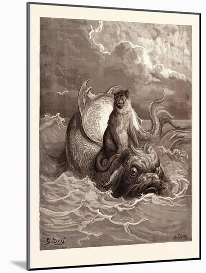 The Monkey and the Dolphin-Gustave Dore-Mounted Giclee Print