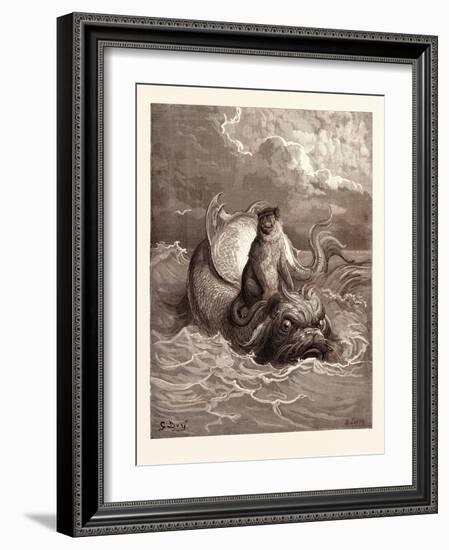 The Monkey and the Dolphin-Gustave Dore-Framed Giclee Print