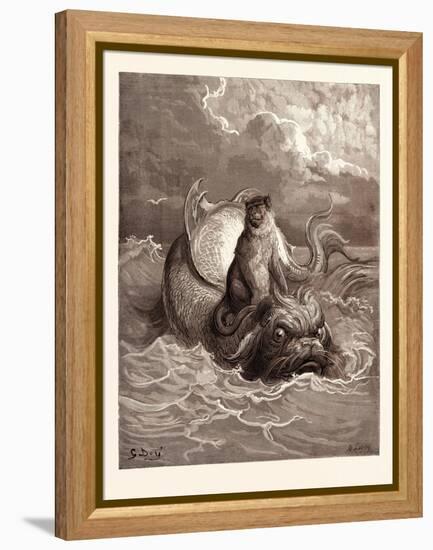 The Monkey and the Dolphin-Gustave Dore-Framed Premier Image Canvas