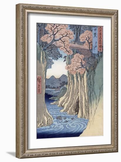 The Monkey Bridge in the Kai Province, from the Series Rokuju-Yoshu Meisho Zue-Ando Hiroshige-Framed Giclee Print