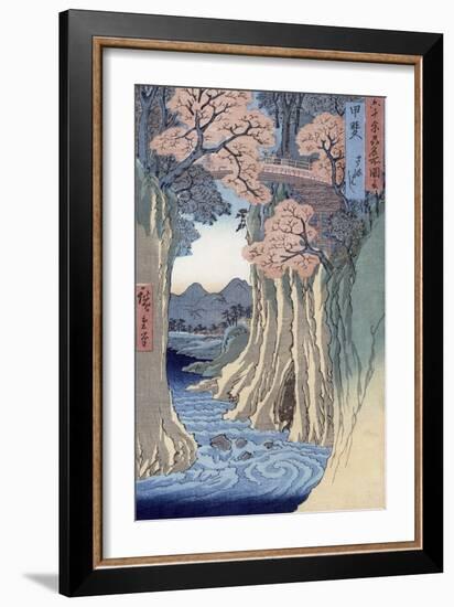 The Monkey Bridge in the Kai Province, from the Series Rokuju-Yoshu Meisho Zue-Ando Hiroshige-Framed Giclee Print