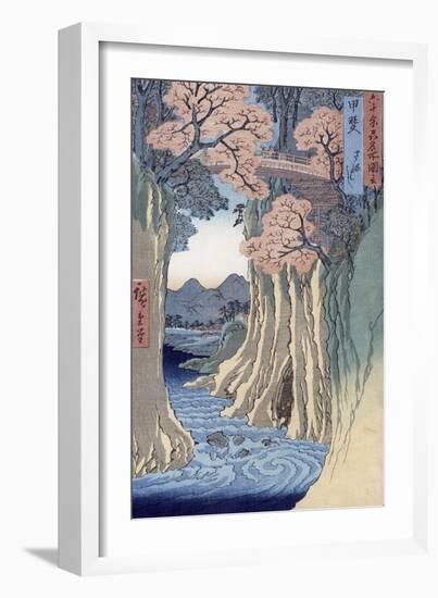 The Monkey Bridge in the Kai Province, from the Series Rokuju-Yoshu Meisho Zue-Ando Hiroshige-Framed Giclee Print