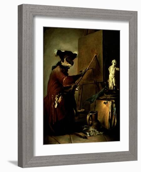 The Monkey Painter, 1740-Jean-Baptiste Simeon Chardin-Framed Giclee Print