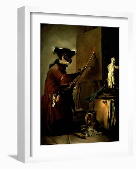 The Monkey Painter, 1740-Jean-Baptiste Simeon Chardin-Framed Giclee Print