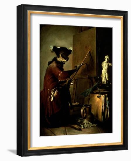 The Monkey Painter, 1740-Jean-Baptiste Simeon Chardin-Framed Giclee Print