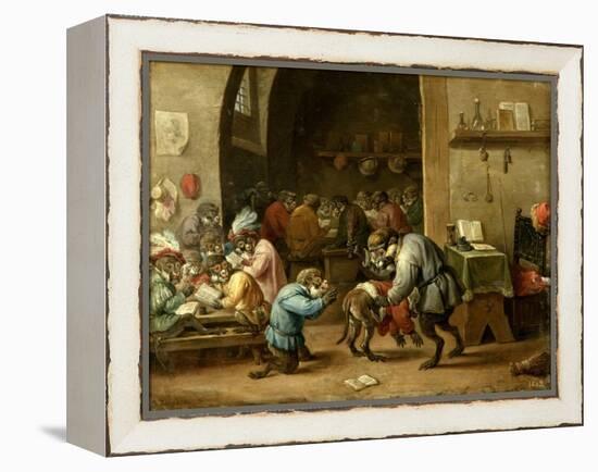 The Monkeys at School, Ca. 1660-David Teniers the Younger-Framed Premier Image Canvas