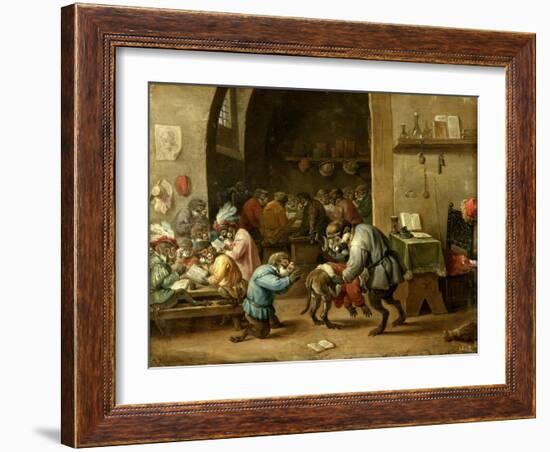 The Monkeys at School, Ca. 1660-David Teniers the Younger-Framed Giclee Print