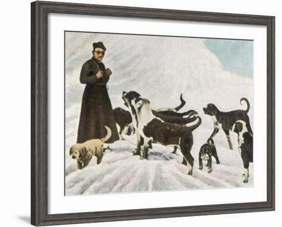 The Monks of Saint Bernard Together with Their Dogs Visit Tibet-null-Framed Photographic Print