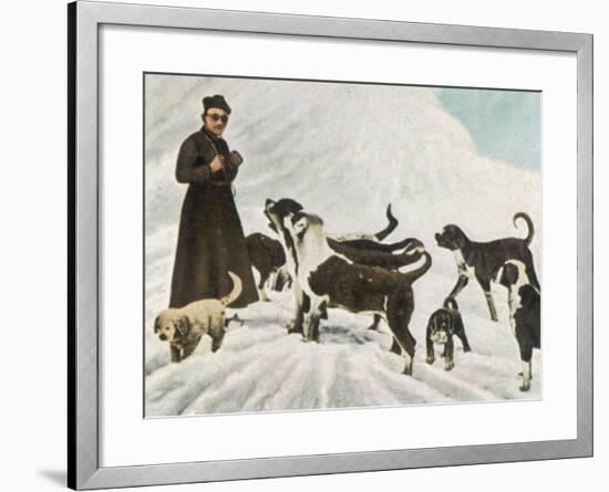 The Monks of Saint Bernard Together with Their Dogs Visit Tibet-null-Framed Photographic Print