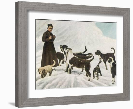 The Monks of Saint Bernard Together with Their Dogs Visit Tibet-null-Framed Photographic Print