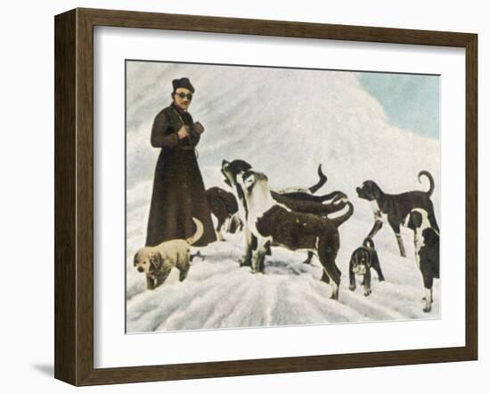 The Monks of Saint Bernard Together with Their Dogs Visit Tibet-null-Framed Photographic Print