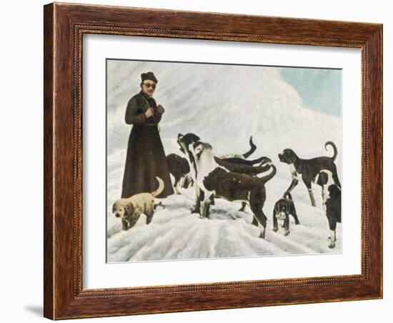The Monks of Saint Bernard Together with Their Dogs Visit Tibet-null-Framed Photographic Print