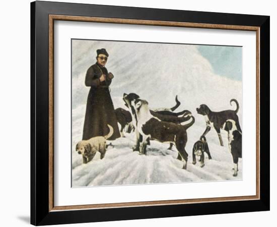 The Monks of Saint Bernard Together with Their Dogs Visit Tibet-null-Framed Photographic Print