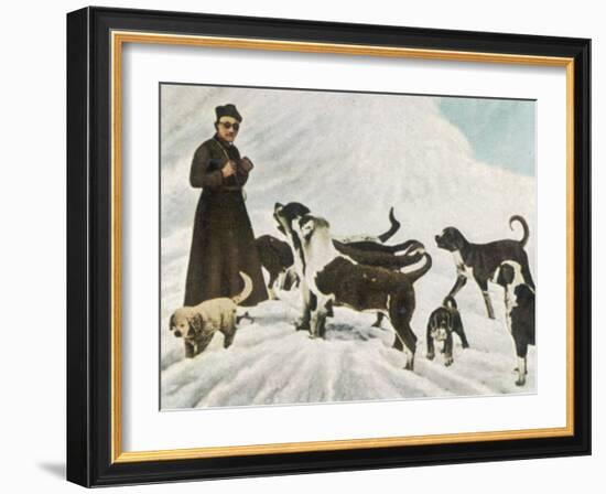 The Monks of Saint Bernard Together with Their Dogs Visit Tibet-null-Framed Photographic Print