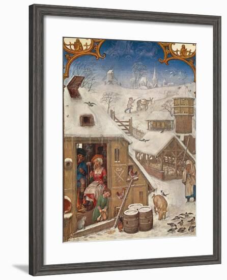 The Month of February, the Snowfall, Miniature from the Grimani Breviary, Folio 2, Verso, Flanders-null-Framed Giclee Print