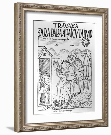 The Month of July, Storing Maize and Potatoes (Woodcut)-Felipe Huaman Poma De Ayala-Framed Giclee Print