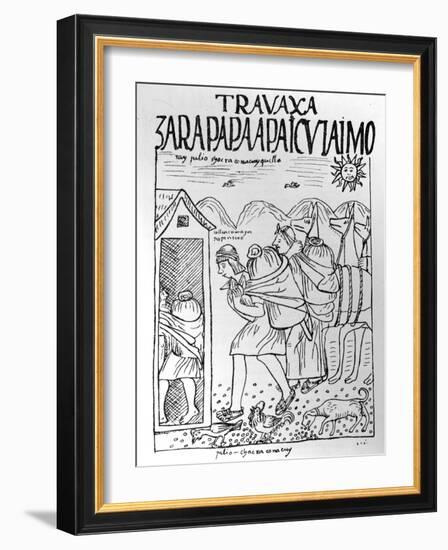 The Month of July, Storing Maize and Potatoes (Woodcut)-Felipe Huaman Poma De Ayala-Framed Giclee Print