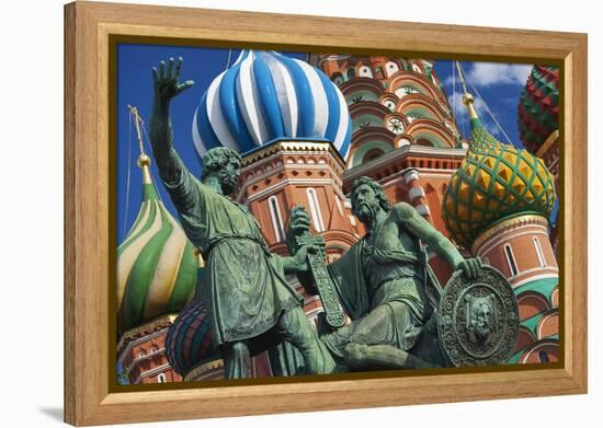 The Monument to Minin and Pozharsky in Front of St Basil's Cathedral in Red Square.-Jon Hicks-Framed Premier Image Canvas