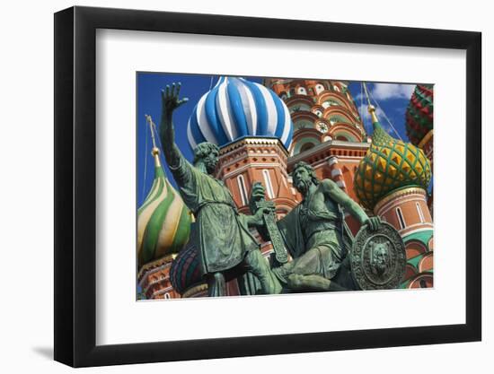 The Monument to Minin and Pozharsky in Front of St Basil's Cathedral in Red Square.-Jon Hicks-Framed Photographic Print