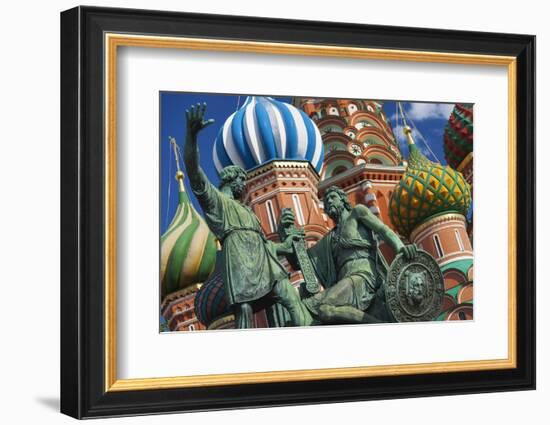 The Monument to Minin and Pozharsky in Front of St Basil's Cathedral in Red Square.-Jon Hicks-Framed Photographic Print