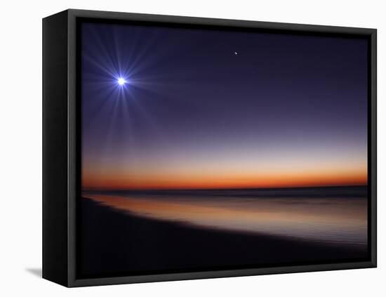 The Moon and Venus at Twilight from the Beach of Pinamar, Argentina-Stocktrek Images-Framed Premier Image Canvas