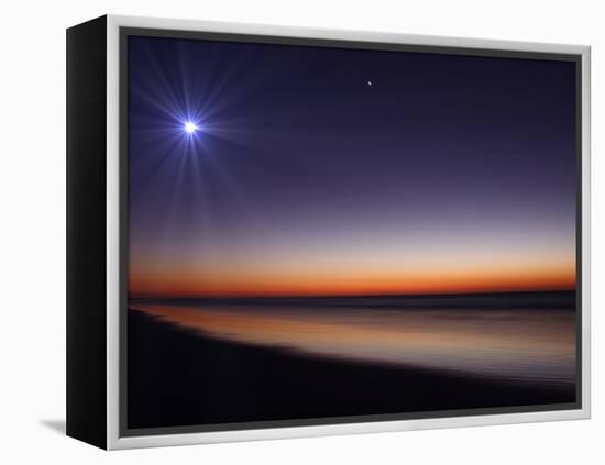 The Moon and Venus at Twilight from the Beach of Pinamar, Argentina-Stocktrek Images-Framed Premier Image Canvas