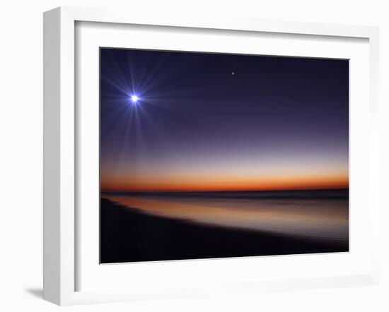 The Moon and Venus at Twilight from the Beach of Pinamar, Argentina-Stocktrek Images-Framed Photographic Print