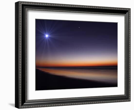 The Moon and Venus at Twilight from the Beach of Pinamar, Argentina-Stocktrek Images-Framed Photographic Print