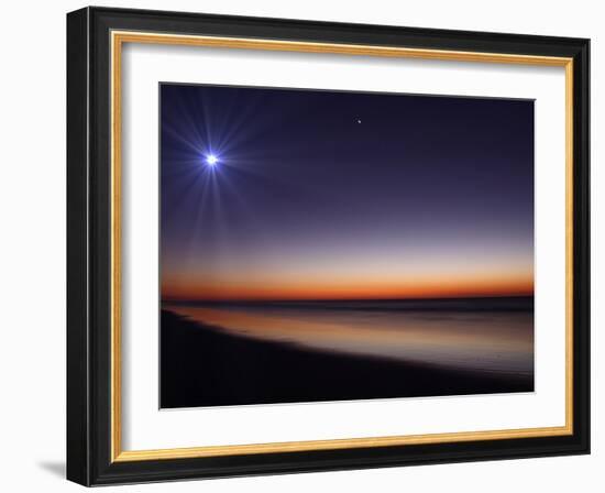The Moon and Venus at Twilight from the Beach of Pinamar, Argentina-Stocktrek Images-Framed Photographic Print