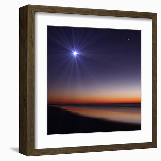 The Moon and Venus at Twilight from the Beach of Pinamar, Argentina-Stocktrek Images-Framed Art Print